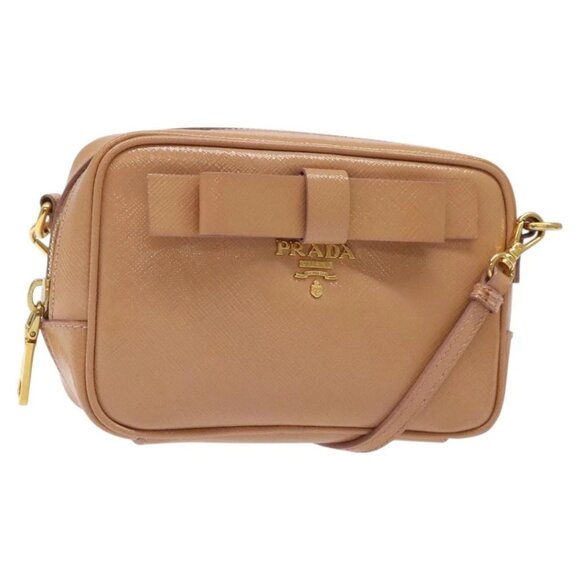 PRADA Shoulder Bag Safiano leather Beige Gold Auth gh187 - Picture 1 of 16